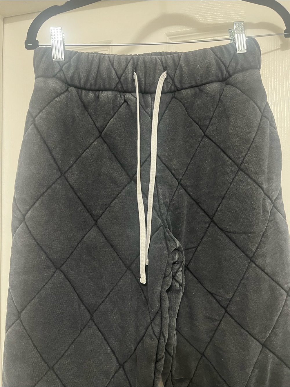 Brand New Quilted Drawstring Lounge Pants - Black with White Drawstring
